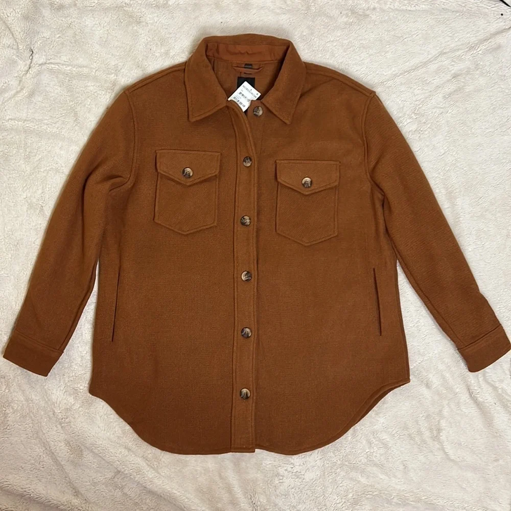 RDI Cognac Brown Textured Knit Shirt Jacket - Size Large, NWT
